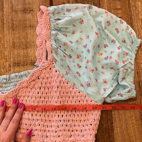 NWT Asos Crochet Mini Dress 14 Ditsy Floral Babydoll Cottage Coquette Patchwork - Picture 12 of 13